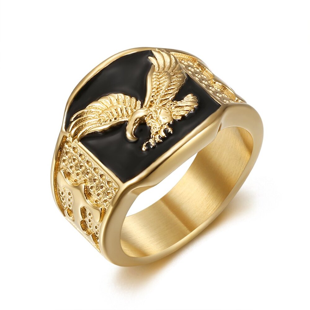 3/$35 Men’s Gold Plated Black Eagle Ring Stainless Steel Punk Statement Jewelry